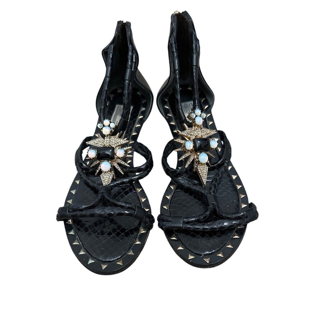 Ivy Kirzhner Basil Gladiator Sandals Black Snakeskin Crystal Wedge Shoes Size 6